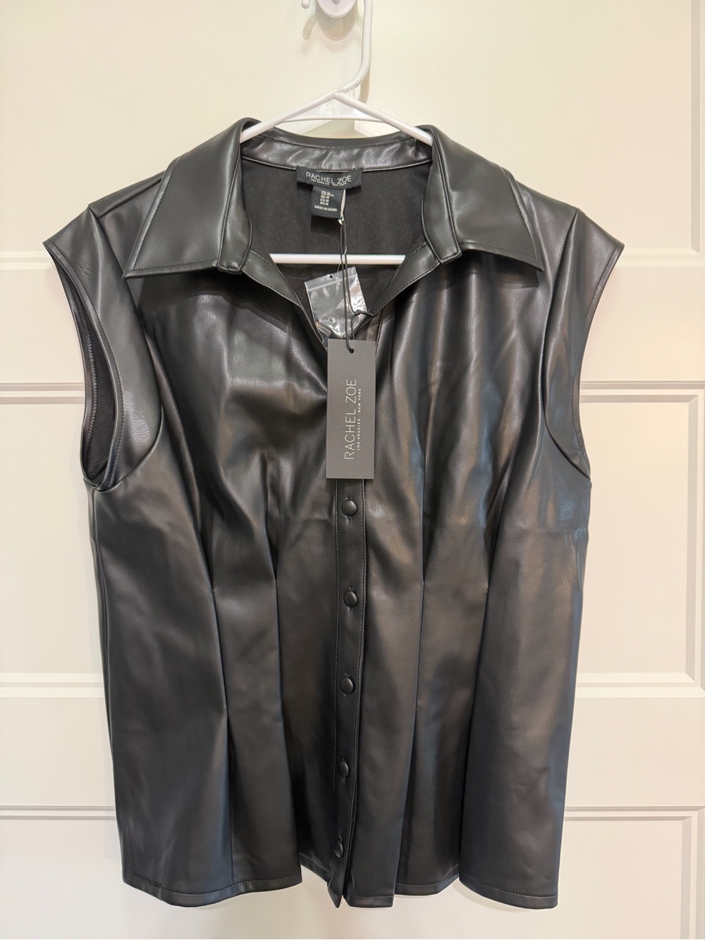Rachel Zoe Black Sleeveless Faux Leather Button-Front Vest
